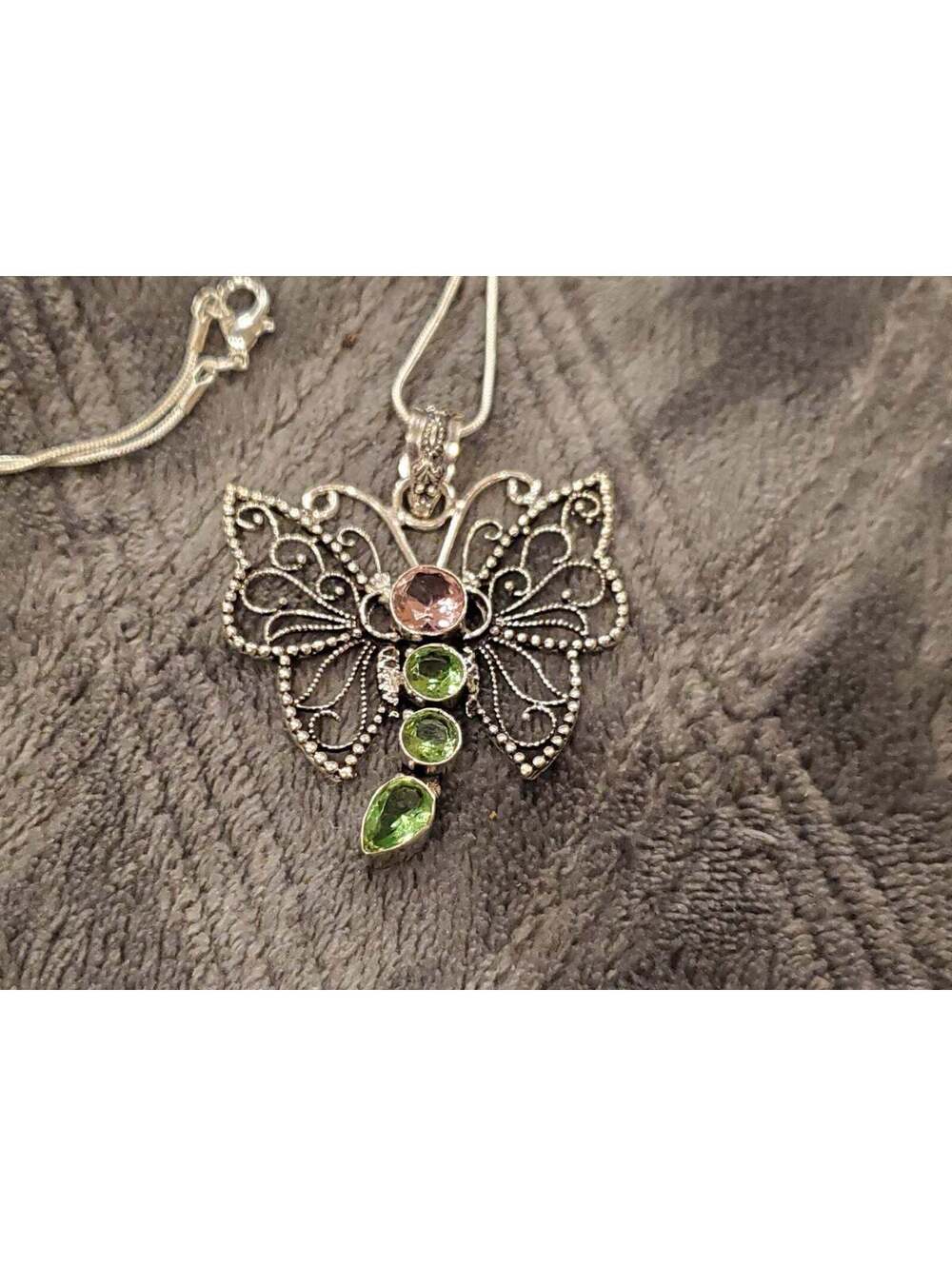 Pink green topaz butterfly pendant